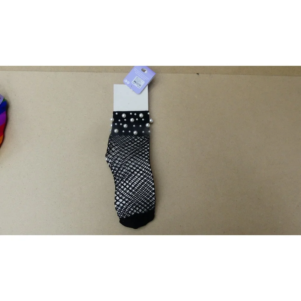 Claire's Fishnet Socks Womens OS Black New Pearl Embellished Ankle Socks